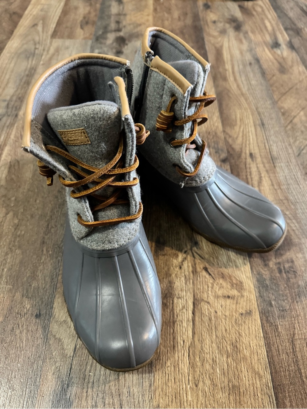 Sperry Gray and Brown Kids Waterproof Duck Boots